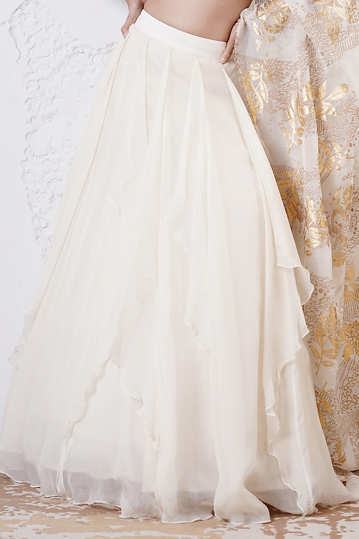 Ivory Organza Ruffled Wedding Lehenga Set by Shwetanga at Pernia's Pop Up Shop