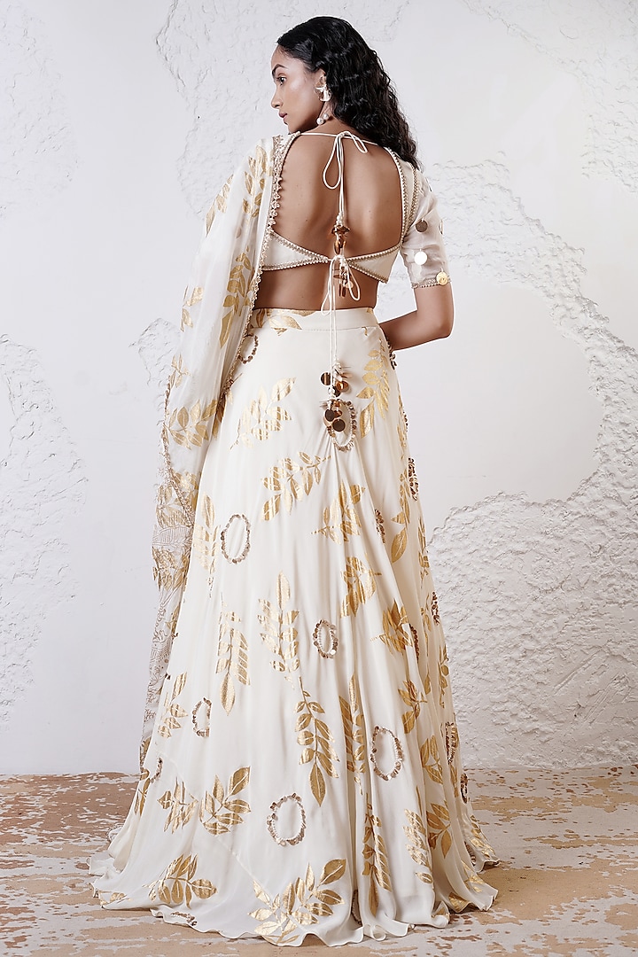 Ivory & Gold Organza Embroidered Wedding Lehenga Set by Shwetanga at Pernia's Pop Up Shop