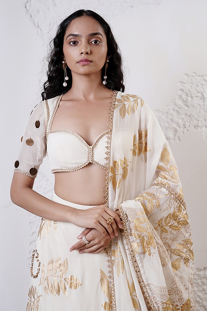 Ivory & Gold Organza Embroidered Wedding Lehenga Set by Shwetanga at Pernia's Pop Up Shop