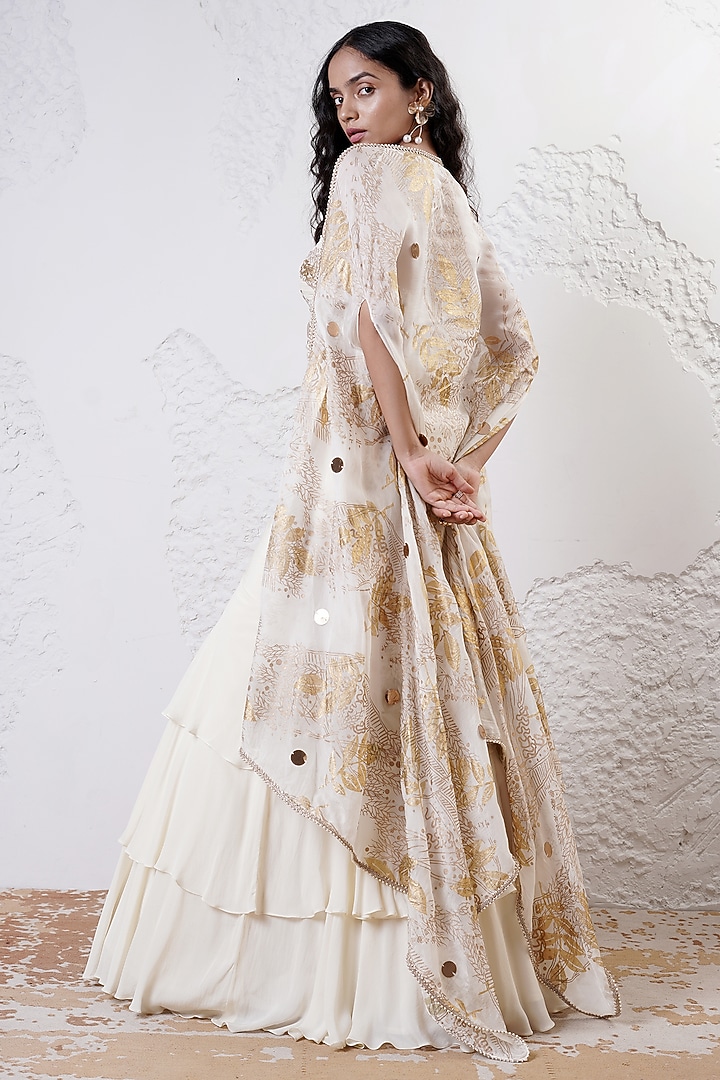 Ivory Organza Layered Jacket Wedding Lehenga Set by Shwetanga at Pernia's Pop Up Shop