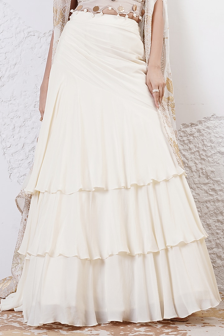 Ivory Organza Layered Jacket Wedding Lehenga Set by Shwetanga at Pernia's Pop Up Shop