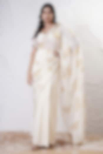 Ivory & Gold Organza Foil Printed Saree Set by Shwetanga at Pernia's Pop Up Shop