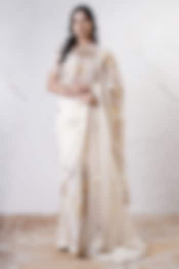 Ivory & Gold Organza Foil Printed Saree Set by Shwetanga at Pernia's Pop Up Shop