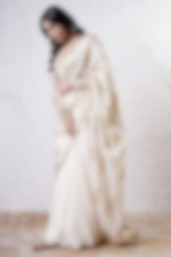 Ivory & Gold Organza Foil Printed Saree Set by Shwetanga at Pernia's Pop Up Shop