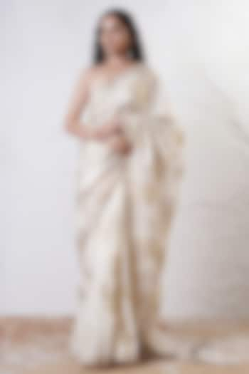 Ivory & Gold Organza Foil Printed Saree Set by Shwetanga at Pernia's Pop Up Shop