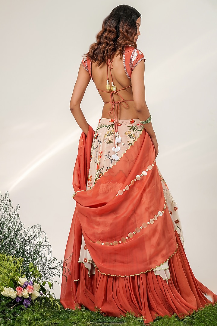 Rust & Ivory Organza Printed Wedding Lehenga Set by Shwetanga at Pernia's Pop Up Shop