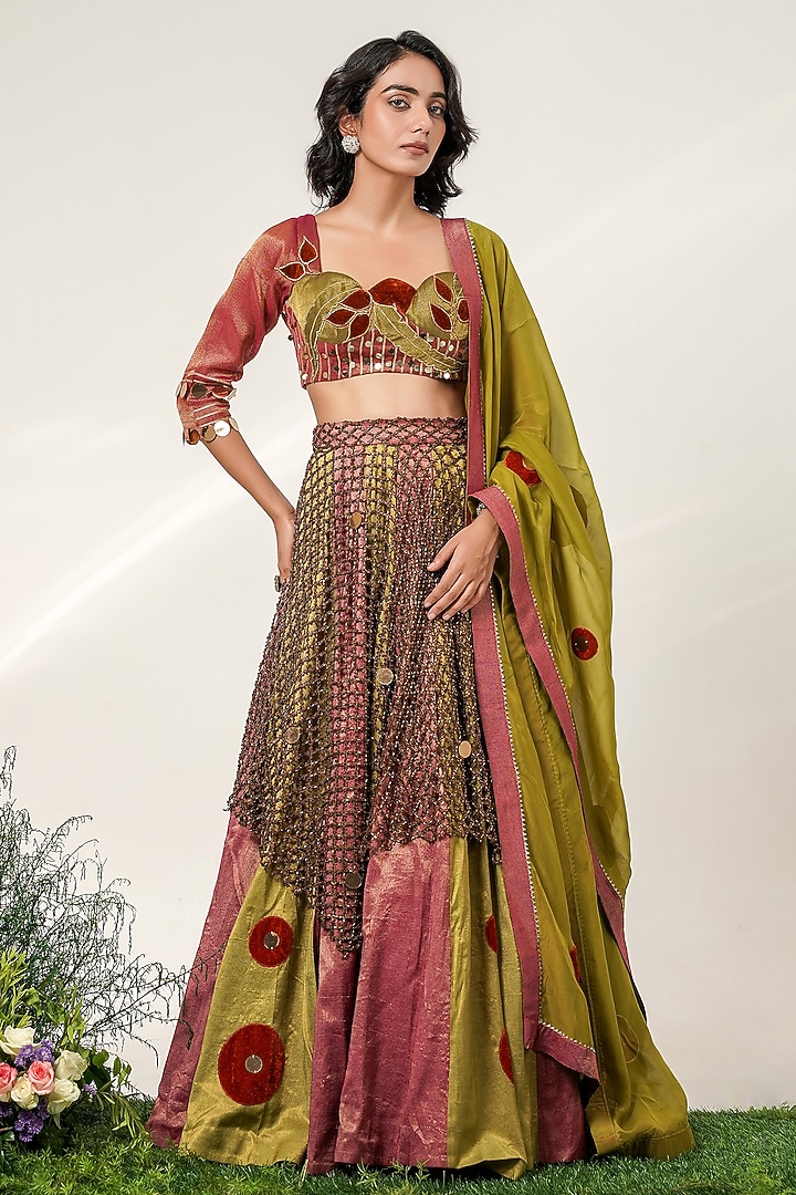 Multi-Colored Cotton Tissue & Organza Wedding Lehenga Set by Shwetanga at Pernia's Pop Up Shop