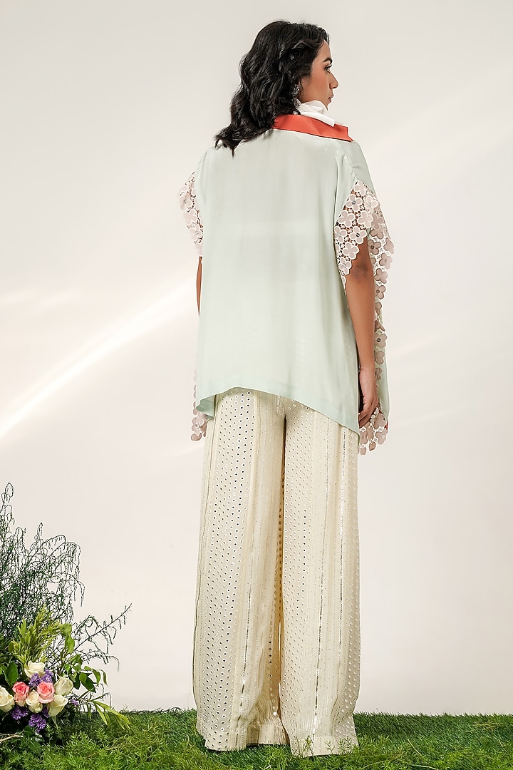 Cruise Blue & Ivory Organza Jacket Set by Shwetanga at Pernia's Pop Up Shop