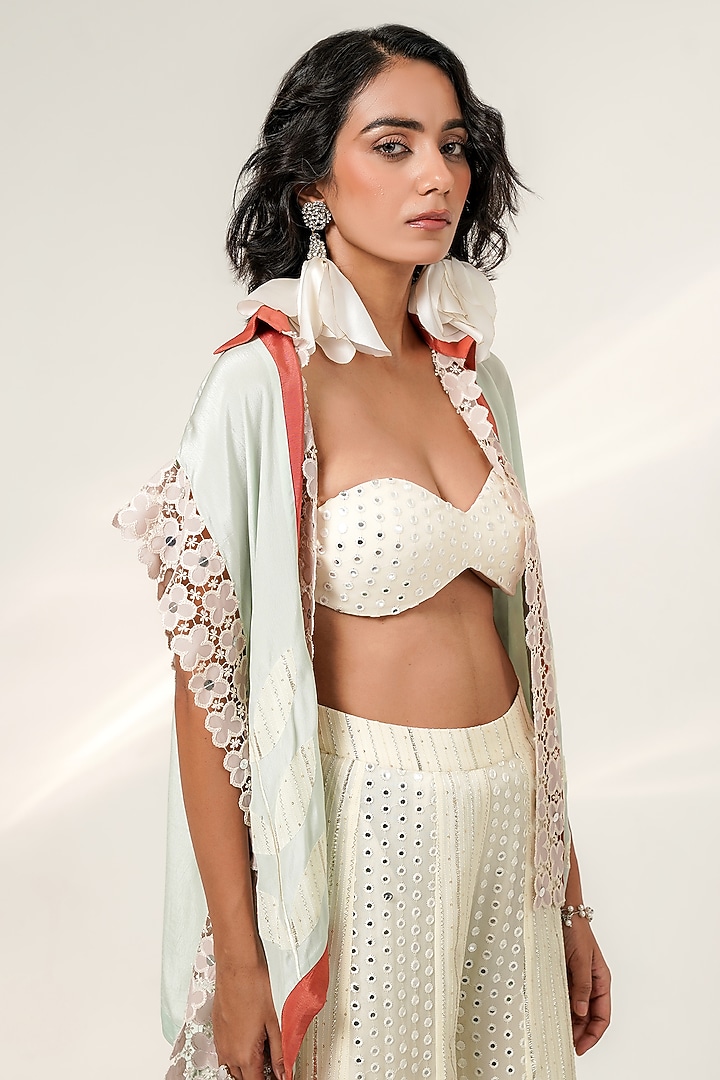Cruise Blue & Ivory Organza Jacket Set by Shwetanga at Pernia's Pop Up Shop