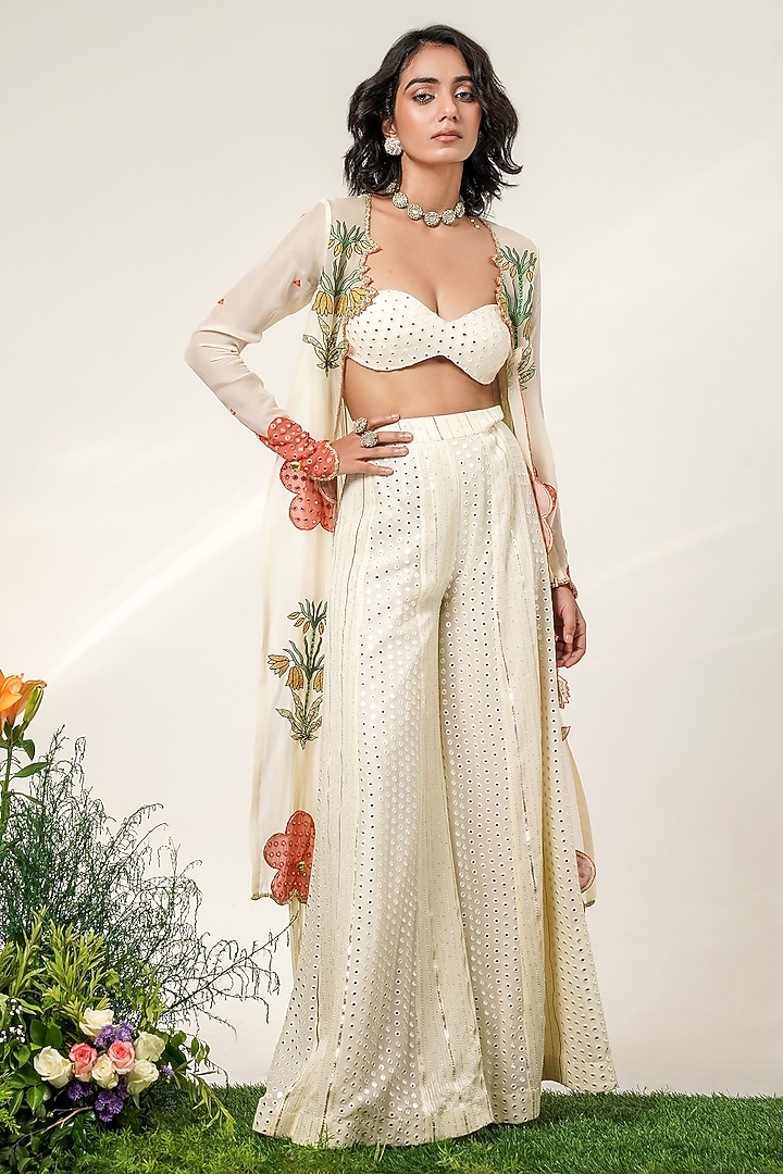 Ivory Organza Patchwork Jacket Set by Shwetanga at Pernia's Pop Up Shop