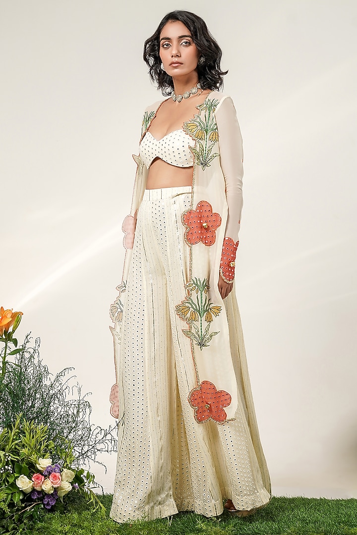 Ivory Organza Patchwork Jacket Set by Shwetanga at Pernia's Pop Up Shop