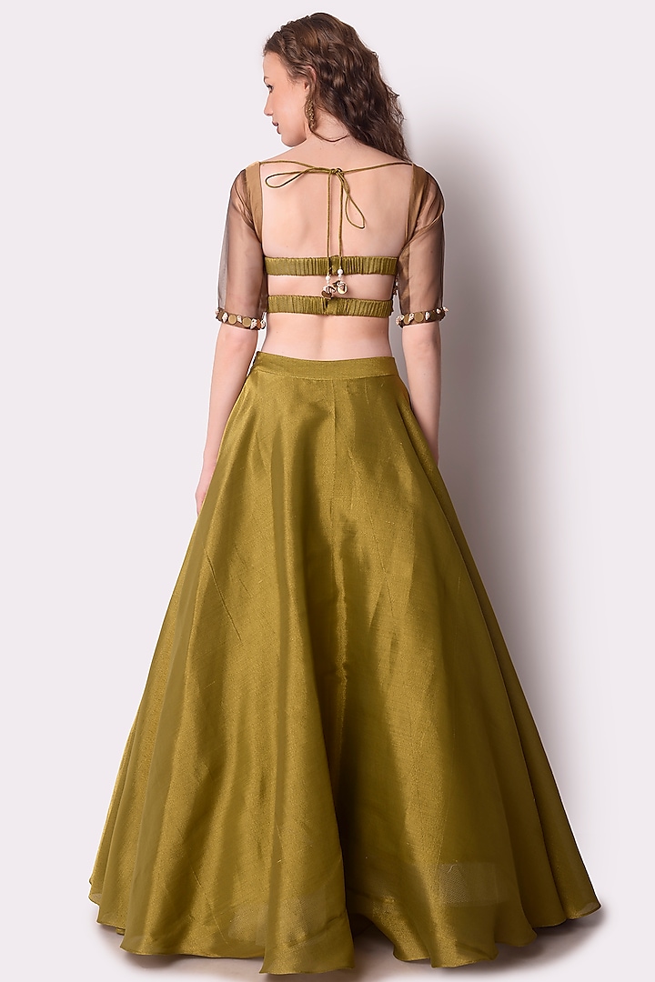 Rust Olive Tissue Wedding Lehenga Set by Shwetanga at Pernia's Pop Up Shop