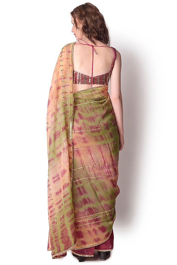 Multi-Colored Tie-Dyed Party Wear Saree Set by Shwetanga at Pernia's Pop Up Shop