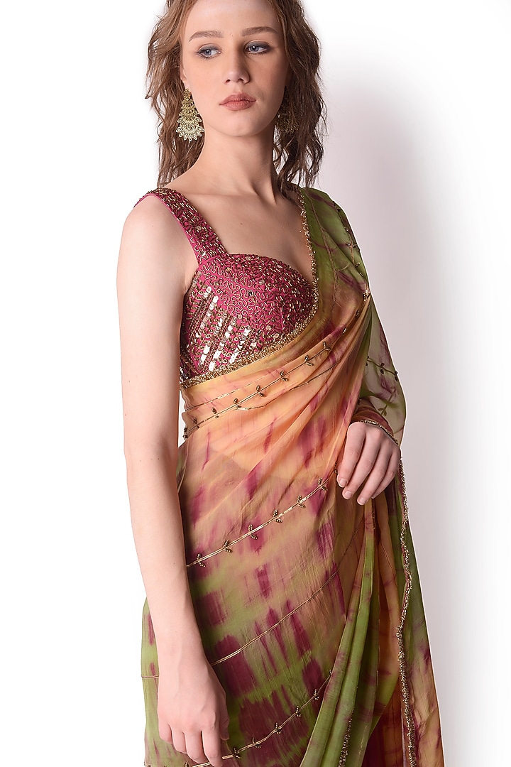 Multi-Colored Tie-Dyed Party Wear Saree Set by Shwetanga at Pernia's Pop Up Shop