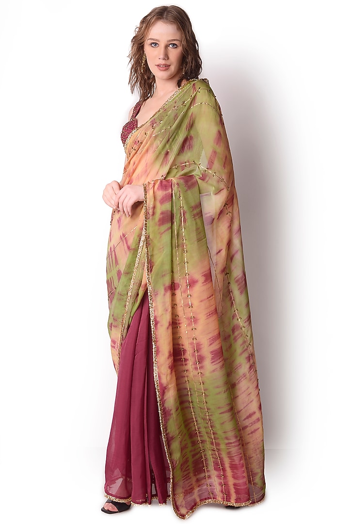 Multi-Colored Tie-Dyed Party Wear Saree Set by Shwetanga at Pernia's Pop Up Shop