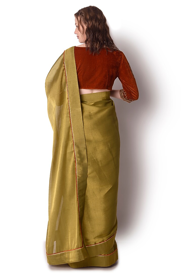 Rust Olive Tissue Party Wear Saree Set by Shwetanga at Pernia's Pop Up Shop
