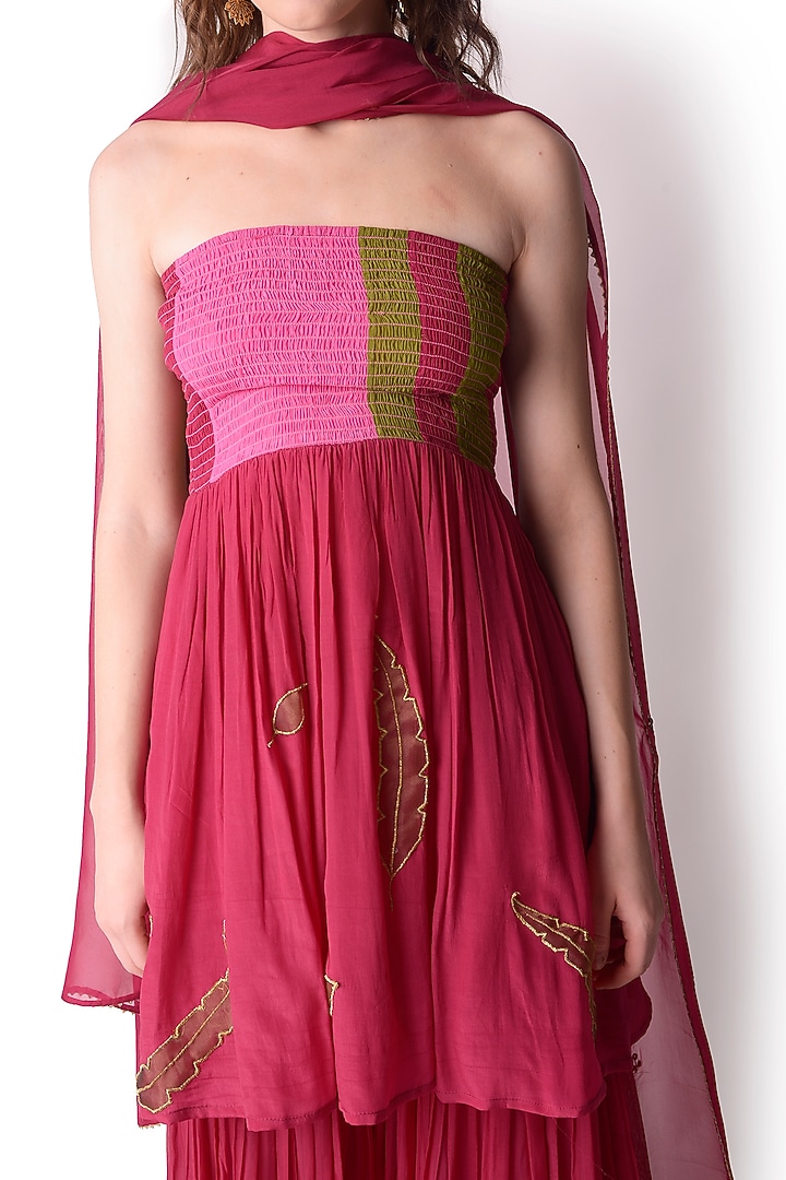 Magenta Tie-Dyed Party Wear Sharara Set by Shwetanga at Pernia's Pop Up Shop