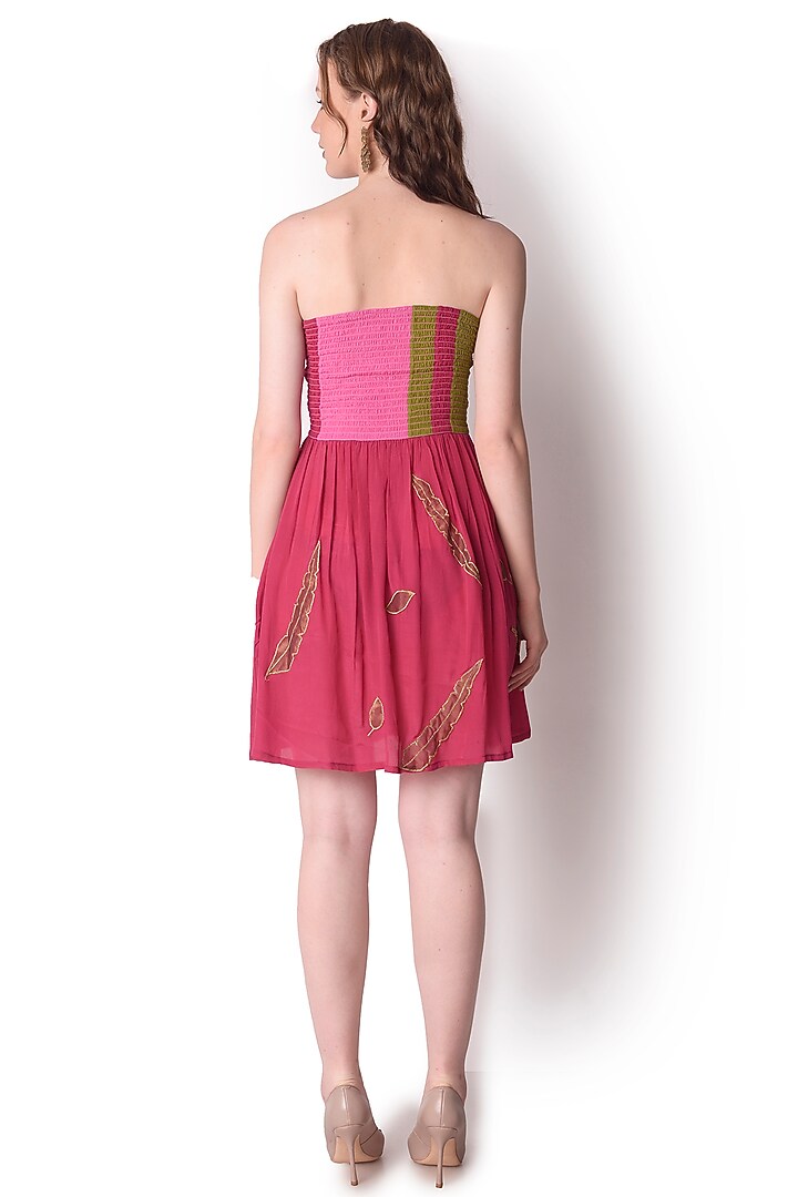 Magenta Patch Work Smocked Tube Summer Dress by Shwetanga at Pernia's Pop Up Shop