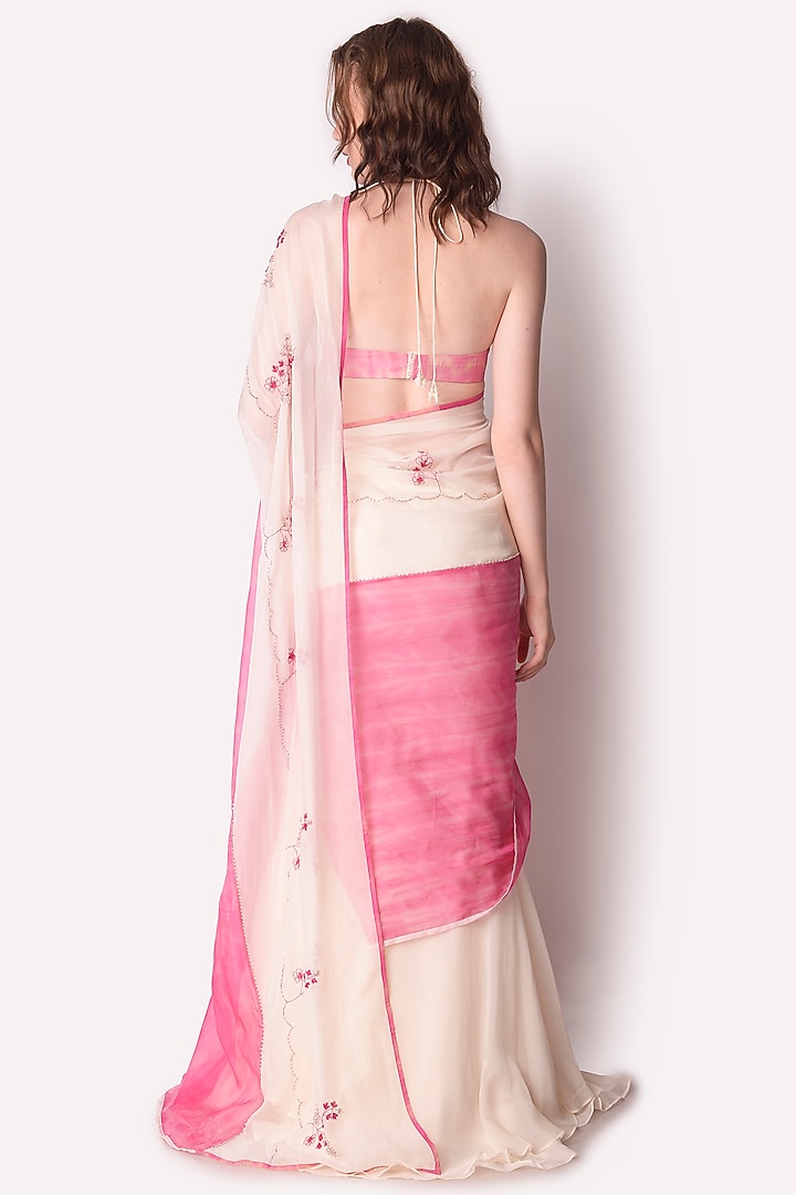 Rose Pink & Ivory Embroidered & Printed Party Wear Saree Set by Shwetanga at Pernia's Pop Up Shop