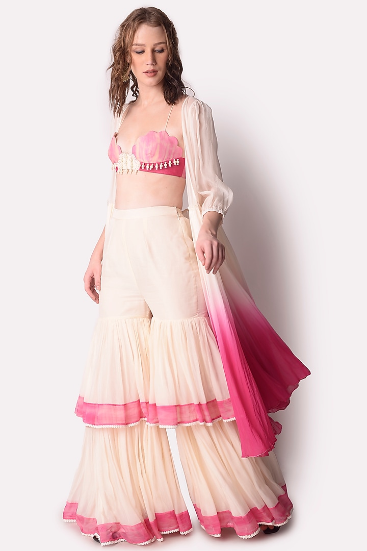 Rose Pink & Ivory Organza Party Wear Sharara Set by Shwetanga at Pernia's Pop Up Shop
