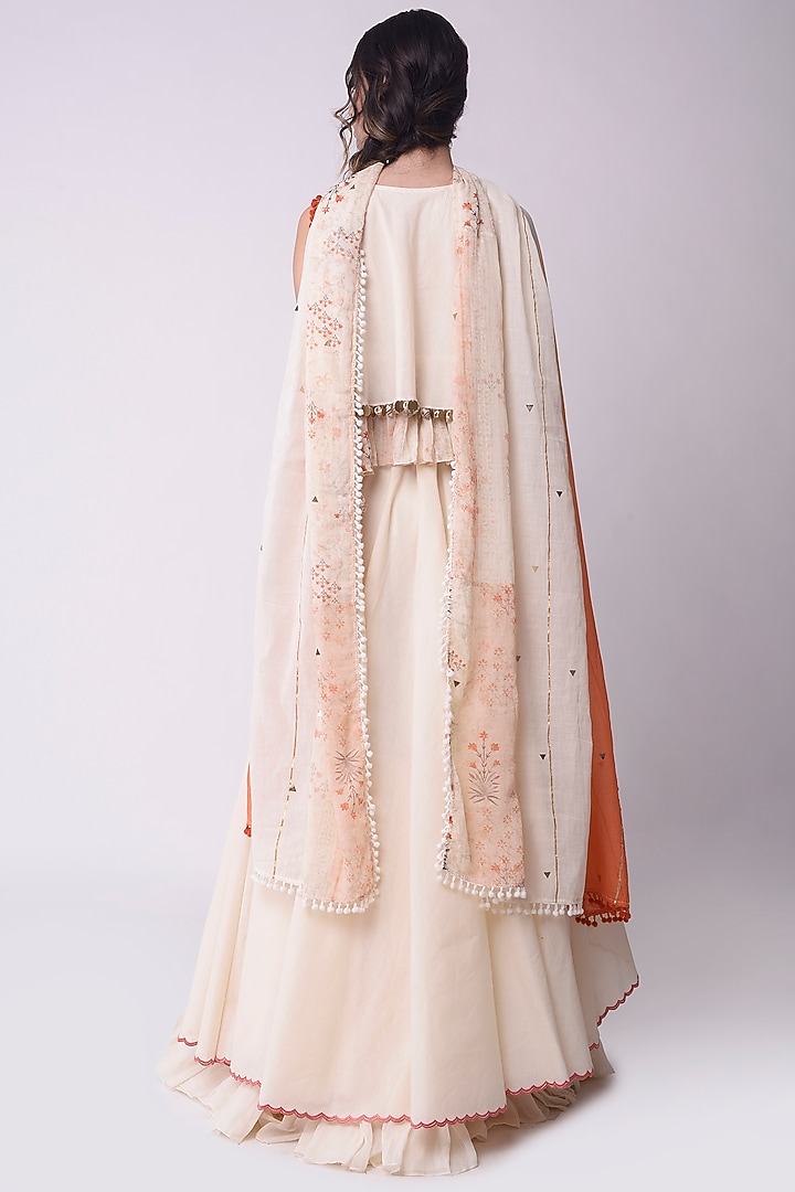 Ivory Cotton Asymmetrical Skirt Set by Shwetanga at Pernia's Pop Up Shop