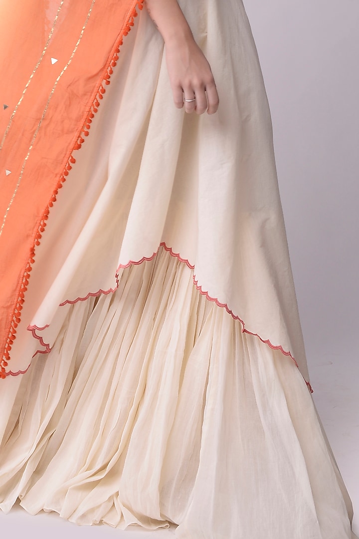 Ivory Cotton Asymmetrical Skirt Set by Shwetanga at Pernia's Pop Up Shop