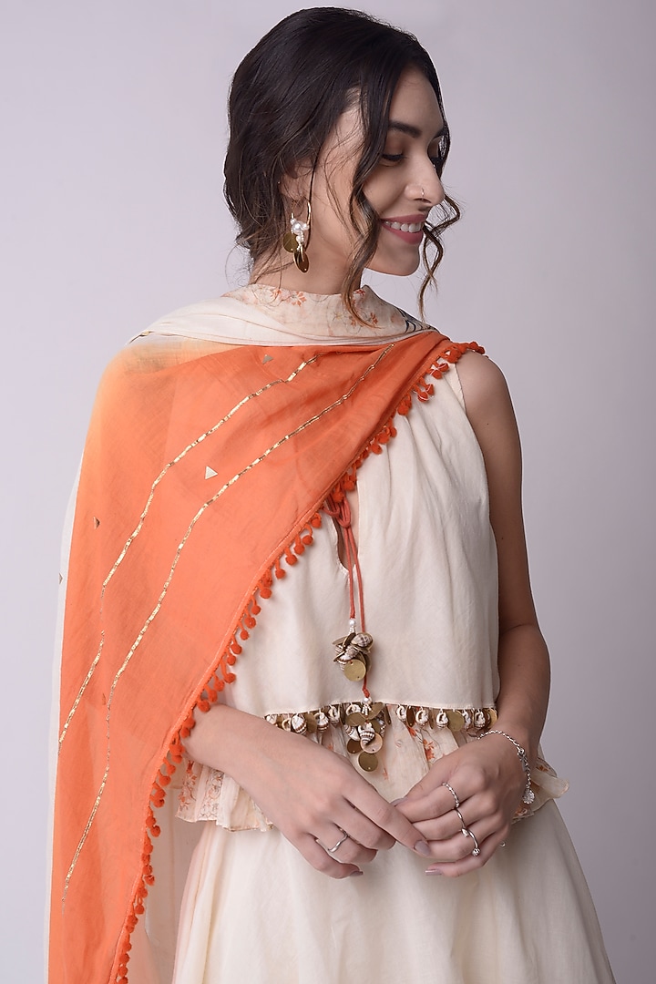 Ivory Cotton Asymmetrical Skirt Set by Shwetanga at Pernia's Pop Up Shop