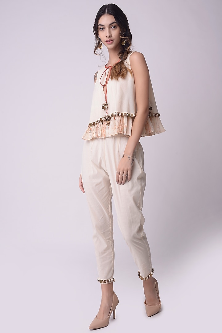 Ivory Cotton Cropped Pant Set by Shwetanga at Pernia's Pop Up Shop