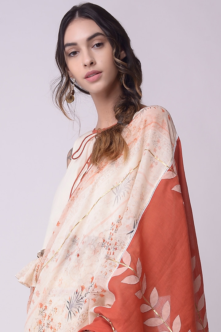 Ivory & Rust Brown Embroidered Festive Saree Set by Shwetanga at Pernia's Pop Up Shop