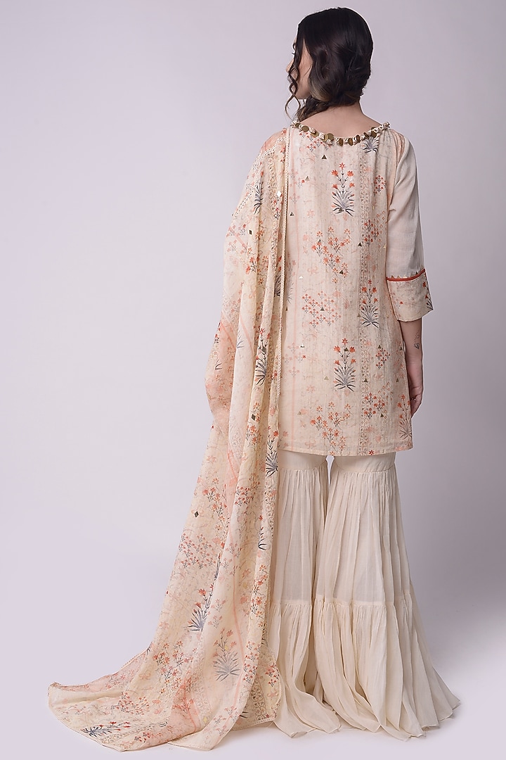 Ivory & Rust Brown Cotton Tiered Party Wear Sharara Set by Shwetanga at Pernia's Pop Up Shop