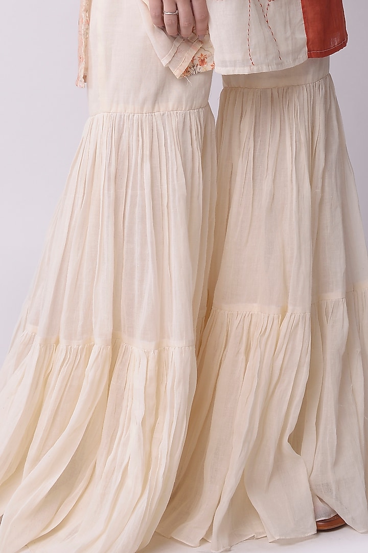 Ivory & Rust Brown Cotton Tiered Party Wear Sharara Set by Shwetanga at Pernia's Pop Up Shop
