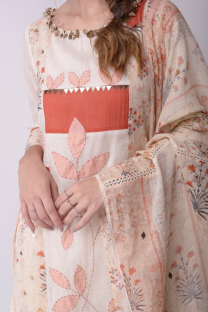Ivory & Rust Brown Cotton Tiered Party Wear Sharara Set by Shwetanga at Pernia's Pop Up Shop