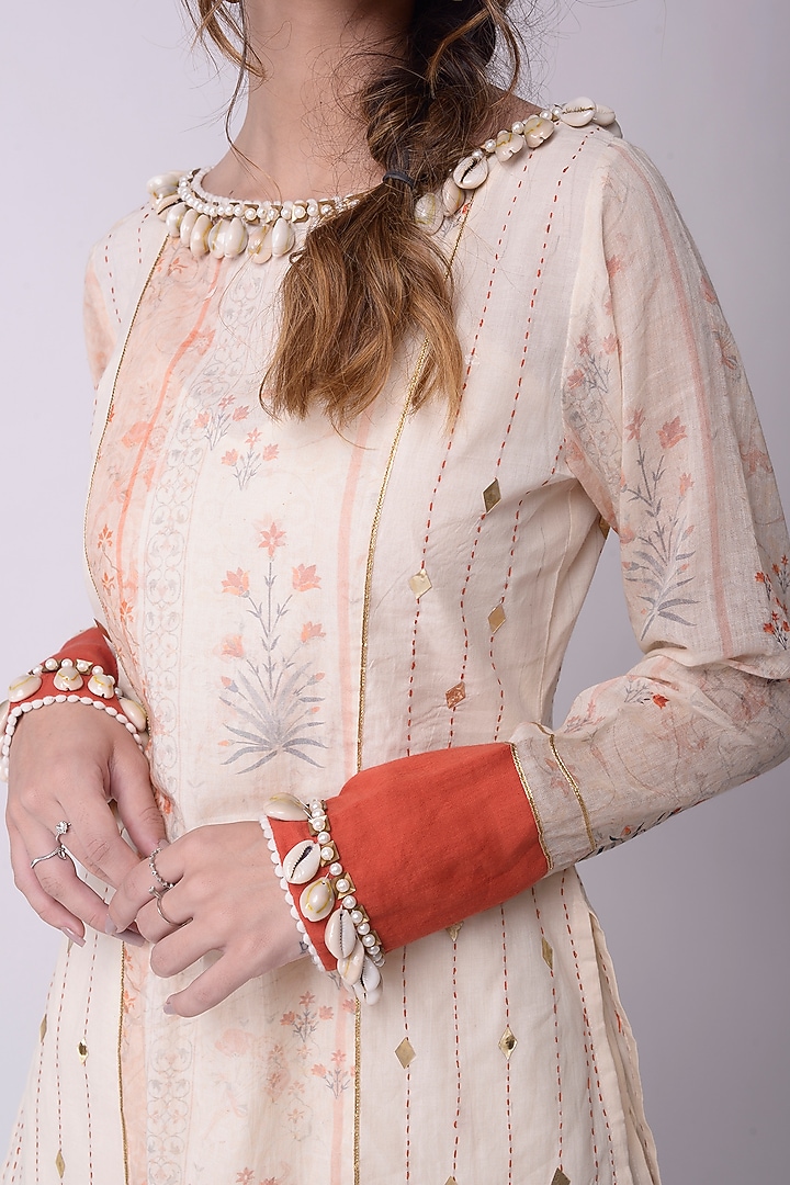 Ivory & Rust Brown Embroidered Panelled Straight Kurta Set by Shwetanga at Pernia's Pop Up Shop