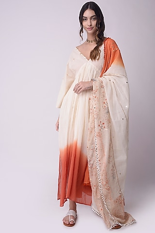 Ivory Ombre Organic Cotton Printed Kaftan Kurta Set by Shwetanga