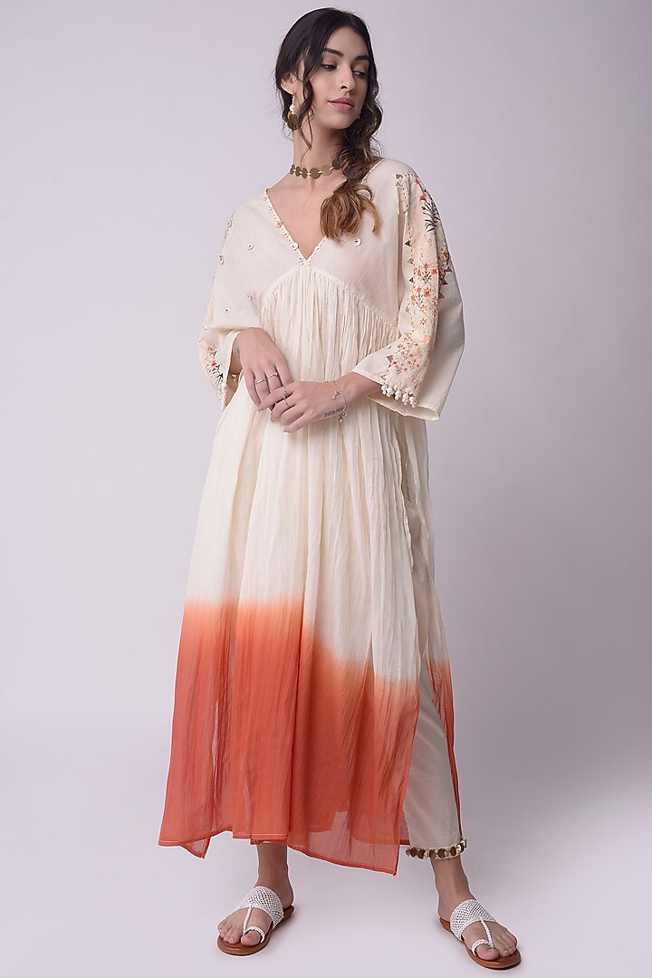 Ivory Ombre Organic Cotton Printed Kaftan Kurta Set by Shwetanga at Pernia's Pop Up Shop