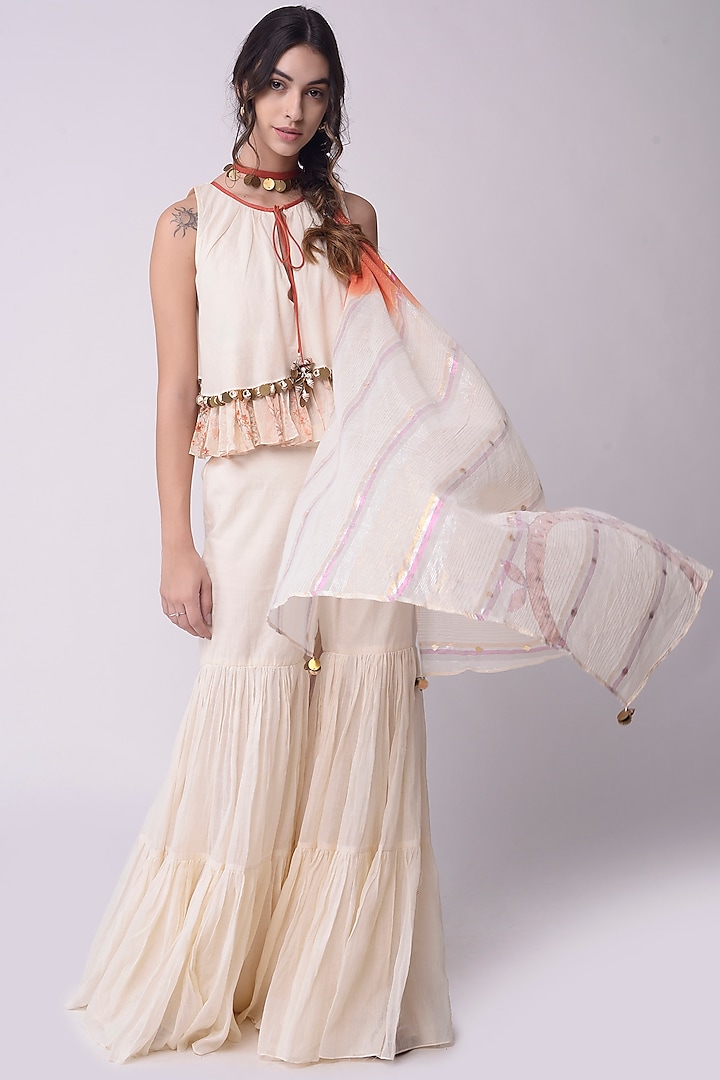 Ivory Cotton Tiered Sharara Set by Shwetanga at Pernia's Pop Up Shop