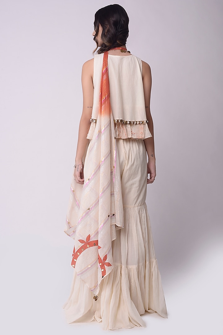 Ivory Cotton Tiered Sharara Set by Shwetanga at Pernia's Pop Up Shop