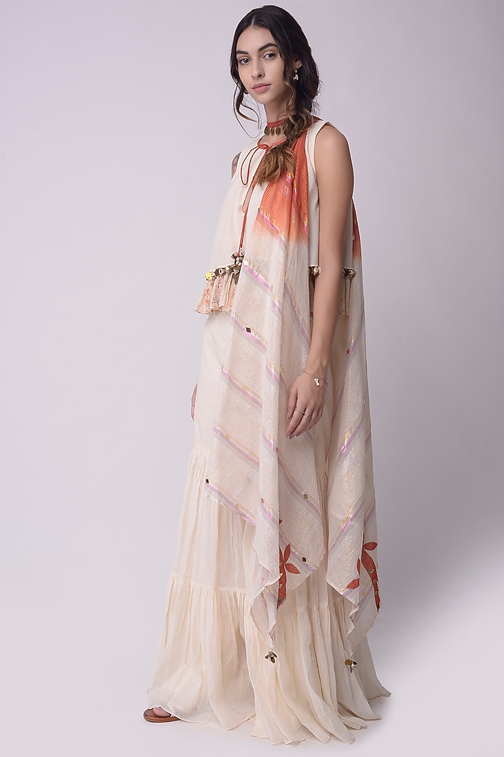 Ivory Cotton Tiered Sharara Set by Shwetanga at Pernia's Pop Up Shop