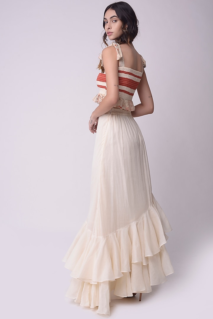 Ivory Cotton Asymmetrical Ruffled Skirt Set by Shwetanga at Pernia's Pop Up Shop
