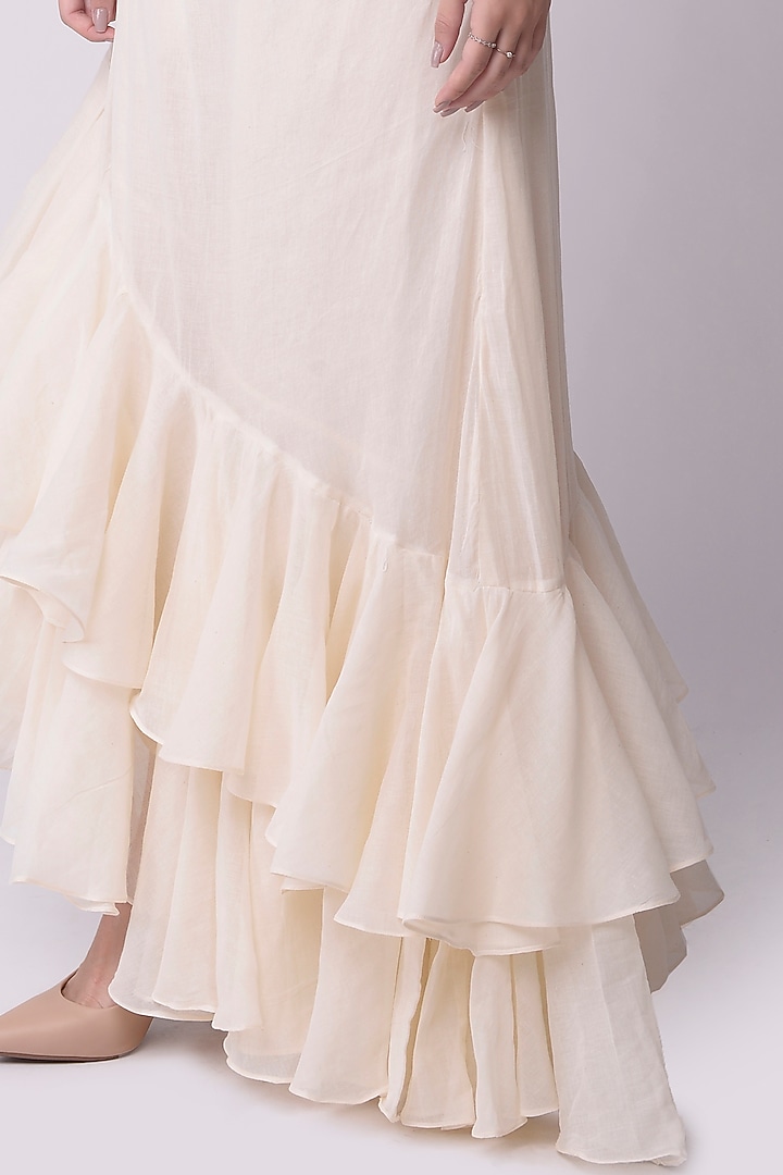 Ivory Cotton Asymmetrical Ruffled Skirt Set by Shwetanga at Pernia's Pop Up Shop
