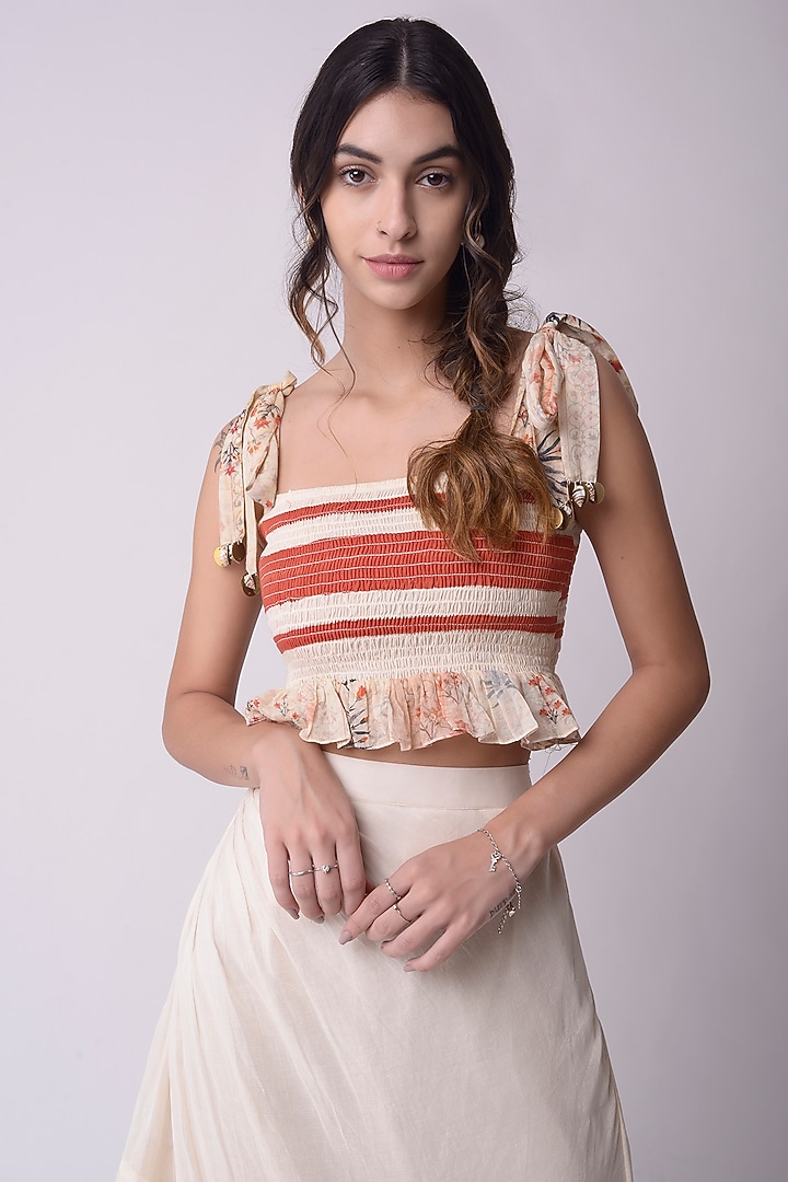 Ivory Cotton Asymmetrical Ruffled Skirt Set by Shwetanga at Pernia's Pop Up Shop
