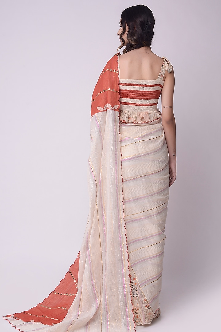 Ivory Printed & Embroidered Godet Party Wear Saree Set by Shwetanga at Pernia's Pop Up Shop