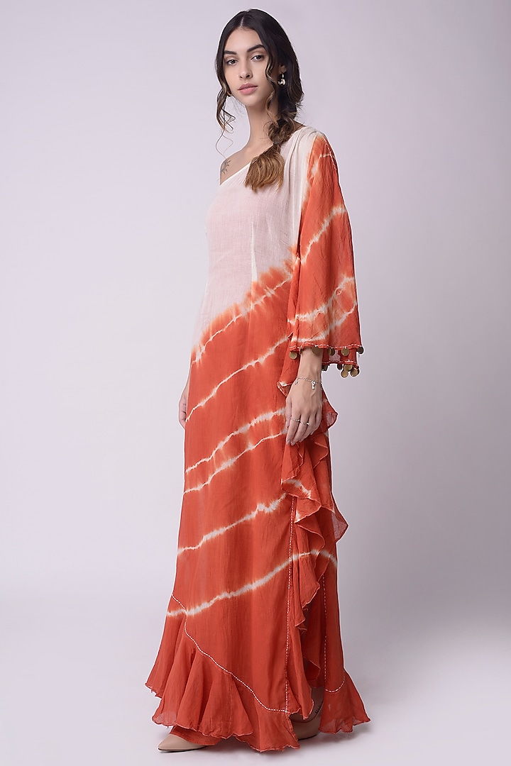 Ivory & Rust Brown Printed Kaftan Dress by Shwetanga