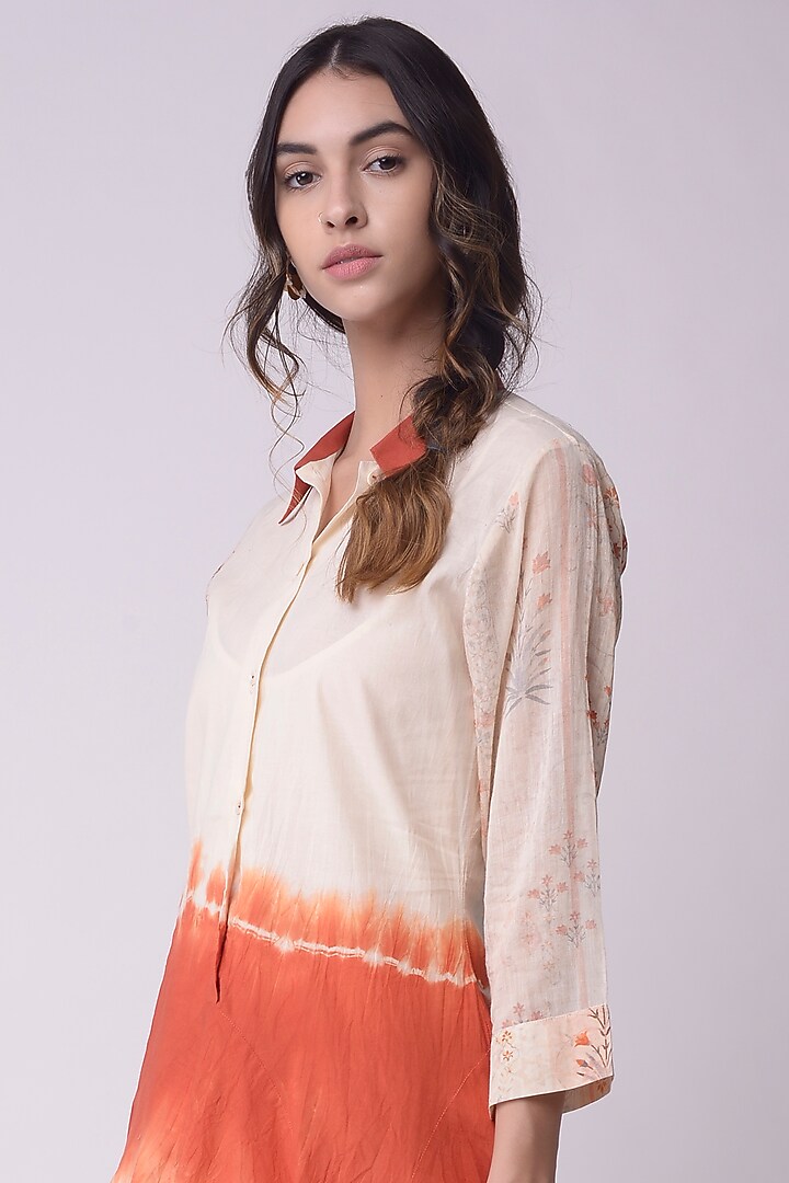 Ivory & Rust Brown Ombre Printed Flared Summer Shirt Dress by Shwetanga at Pernia's Pop Up Shop
