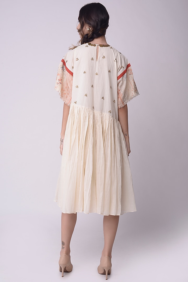 Ivory Printed Gathered Summer Dress by Shwetanga at Pernia's Pop Up Shop