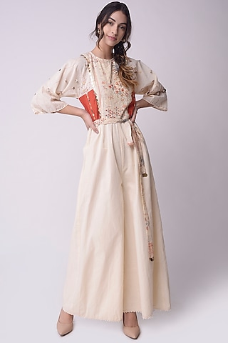 Ivory Printed & Embroidered Jumpsuit by Shwetanga