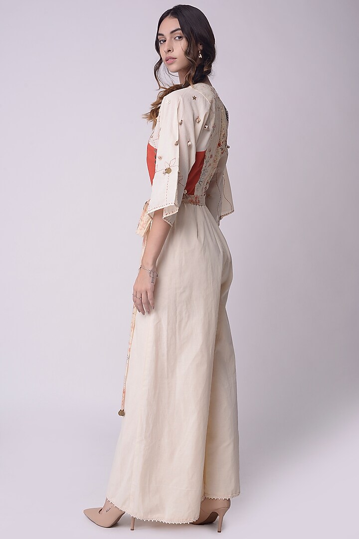 Ivory Printed & Embroidered Jumpsuit by Shwetanga at Pernia's Pop Up Shop