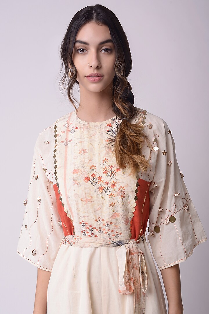 Ivory Printed & Embroidered Jumpsuit by Shwetanga at Pernia's Pop Up Shop