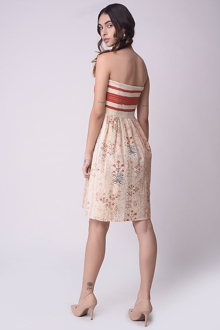 Ivory Printed Smocked Tube Summer Dress by Shwetanga at Pernia's Pop Up Shop