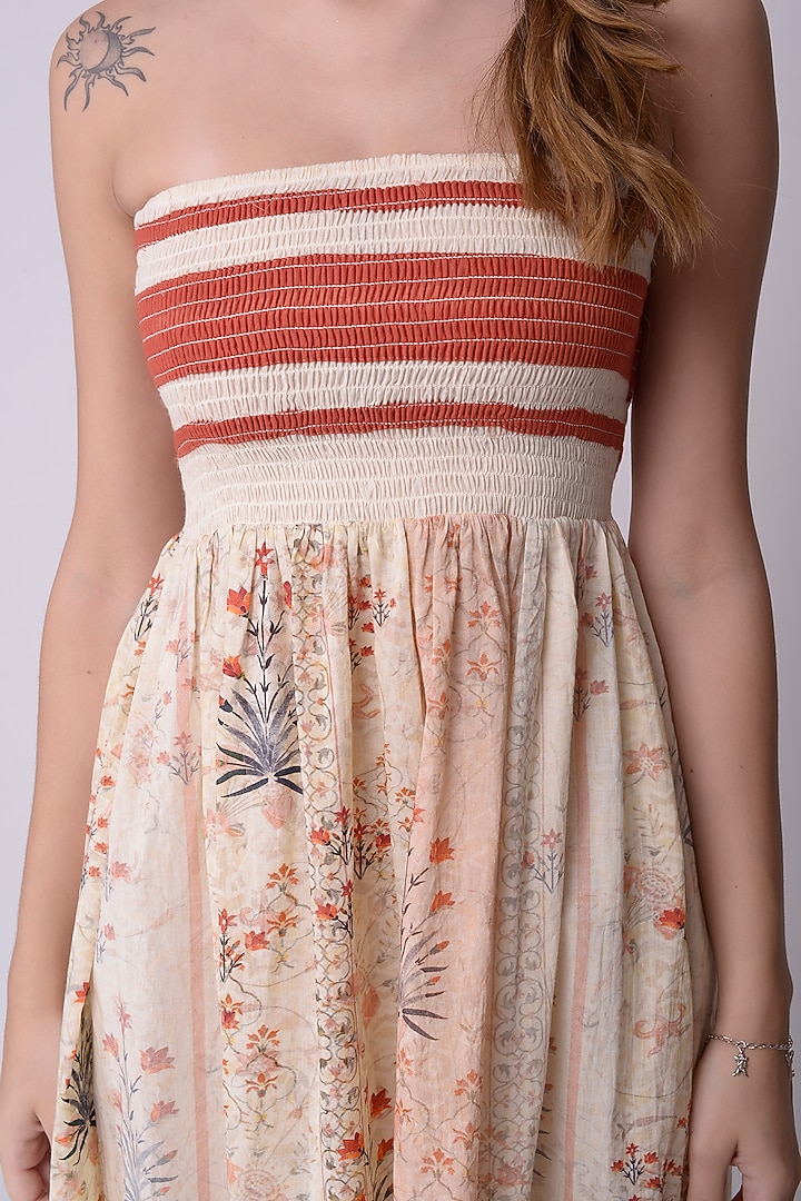 Ivory Printed Smocked Tube Summer Dress by Shwetanga at Pernia's Pop Up Shop